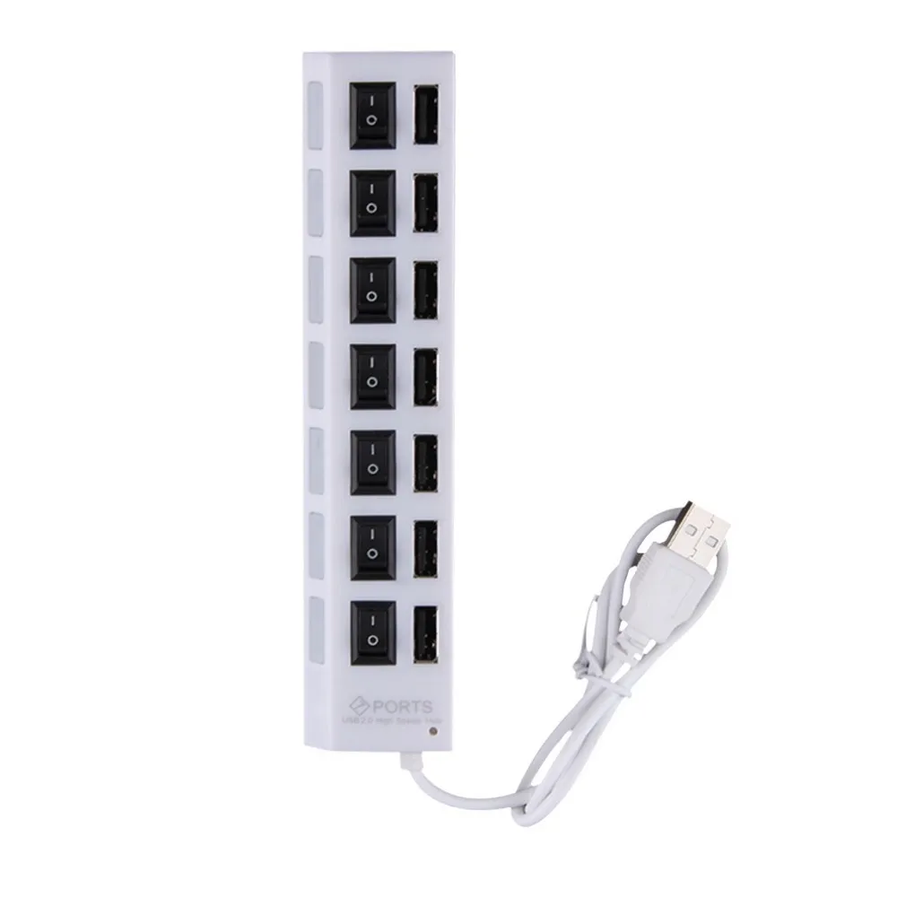 7 портов USB 2,0 концентратор высокой скорости 7-адаптер портов концентратор с выключателем питания для ноутбука ПК белый