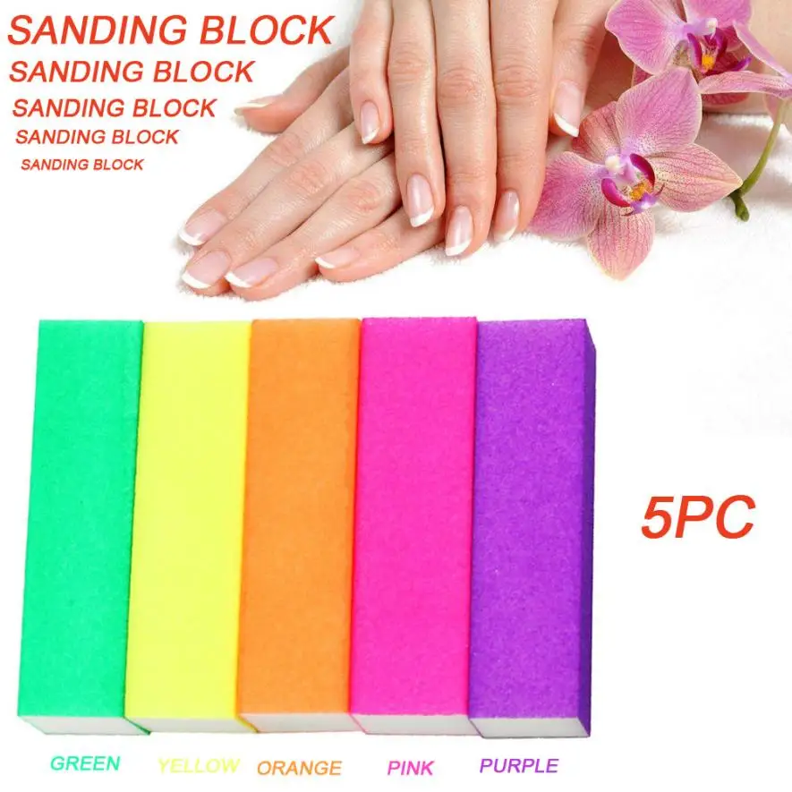 5PC Multicolor Nail sanding blocks Nail Art Care Buffer Buffing Sanding