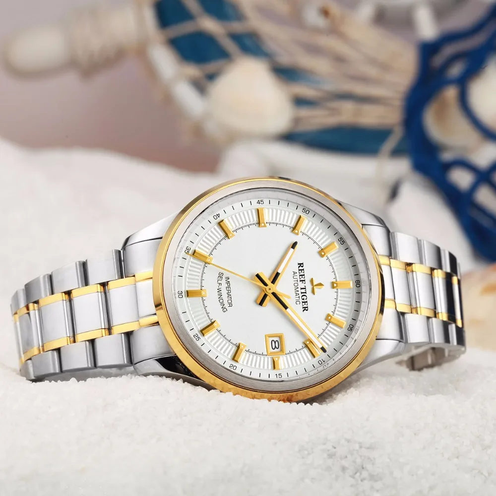 Риф Тигр/RT часы Бизнес Дизайнер часы для мужчин автоматические часы с датой сталь/желтое золото Супер Светящиеся RGA8015