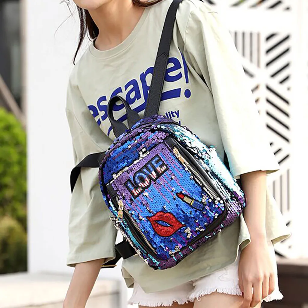 

Fashion Girl Sequins letter print School Bag Backpack Travel Shoulder Bag Wild Leisure Bag Size 28cm(H) X 23cm(W) X 16cm(T) 10H
