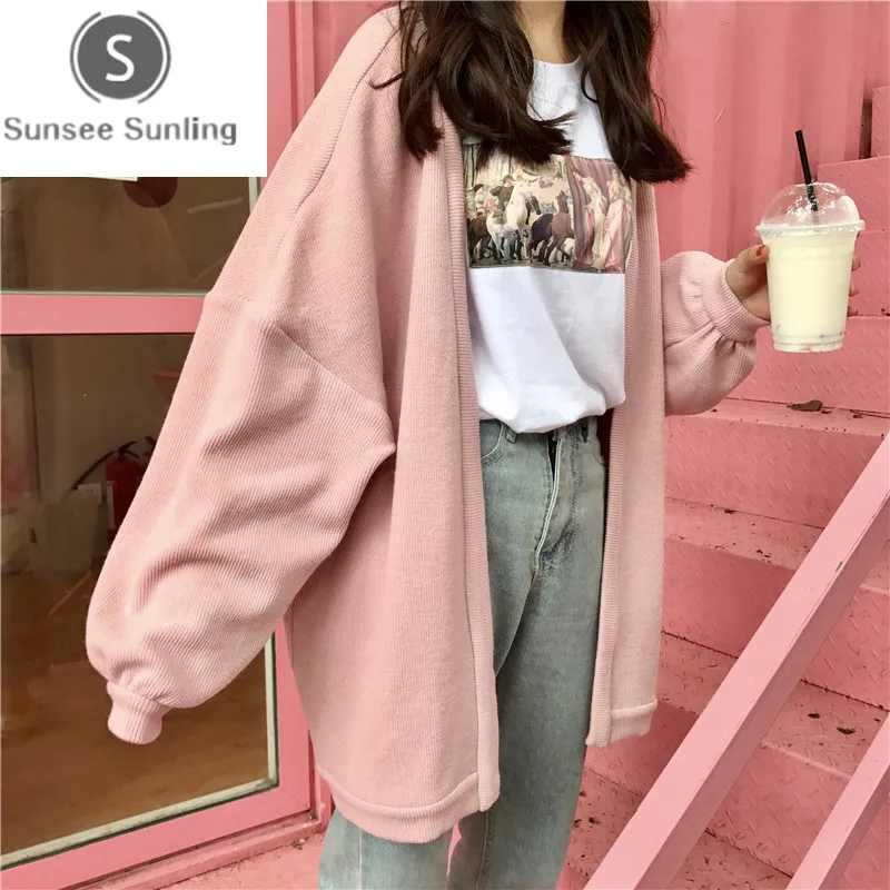 

Autumn Harajuku Female Swetaer All-match Tide Loose Ulzzang Harajuku Wind BF Long Paragraph Cardigan Sweater Coat Thick Coat