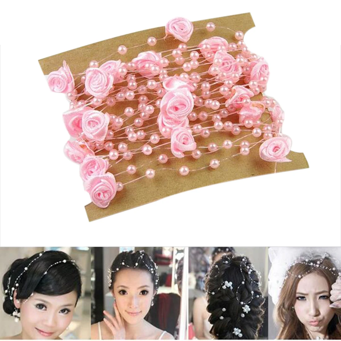 

2016 New Hand Made 5M Rose Flower Artificial Pearls Bead Garland Spool Rope Chain Wedding Party Home Decoration Diy