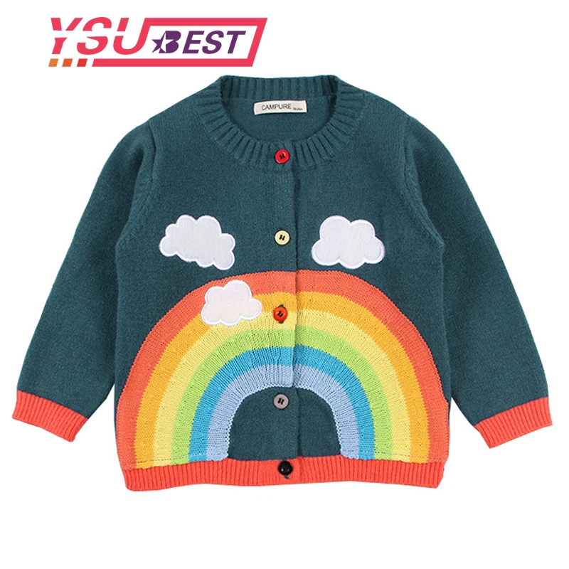 

Boys Sweaters 2019 Spring Baby Girls Rainbow Clouds Sweater Kids Clothing Knitting Cardigan Long Sleeve Children Tops Jackets