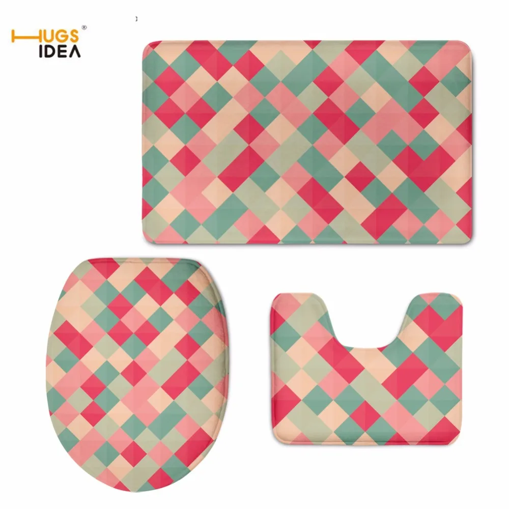 

HUGSIDEA 3 Piece Set Lattice Indoor Kitchen WC Toilet Seat Cover Toilet Lid Carpets For Bathroom Bedroom Shower Balcony Home Mat