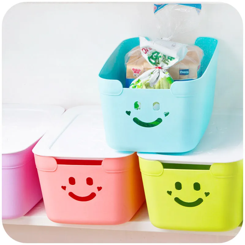 Cute candy colored smiley plastic storage box, desktop storage