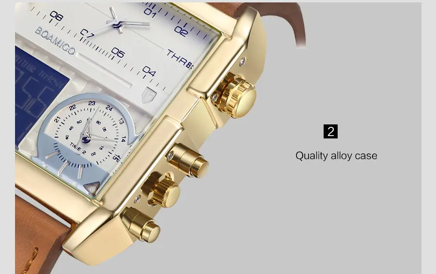 Mens Watches Top Brand Luxury BOAMIGO Wrist Watches for Men Sport Leather Band Military Chronograph Digital Watch Rectangle Case (21)