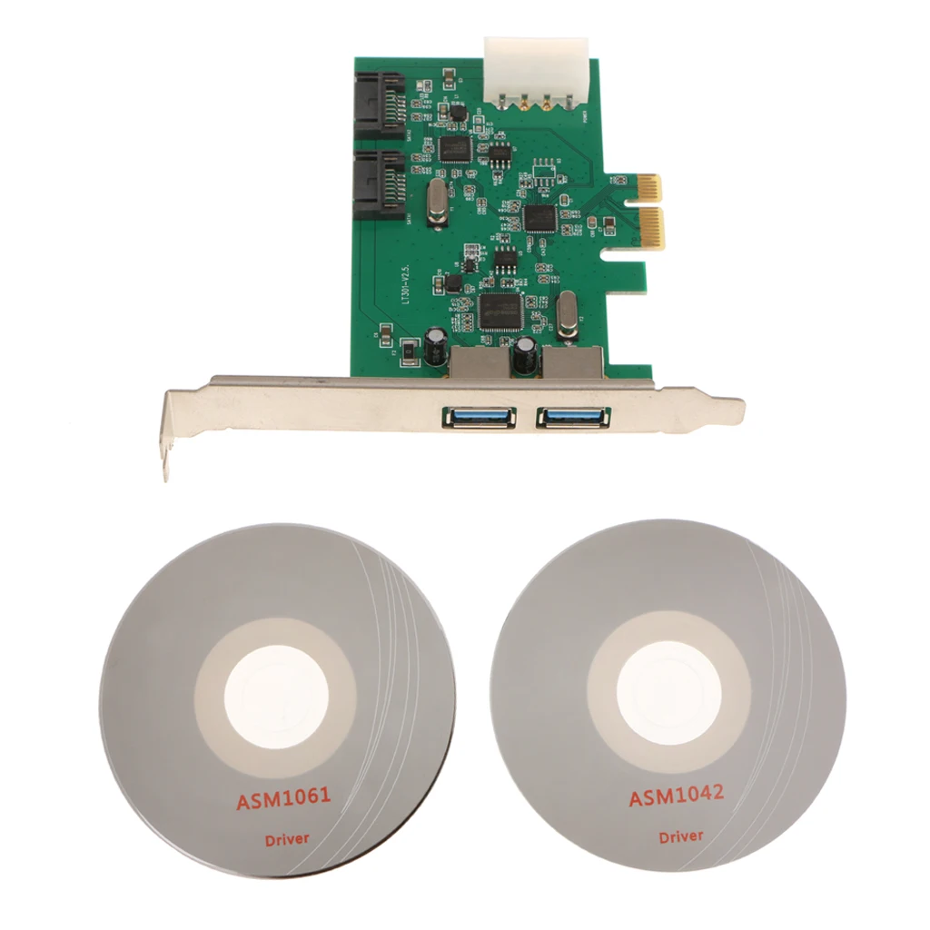 PCI-E to 2Port USB3.0+2Port SATA3.0 PCI Express Expansion Card for Desktops