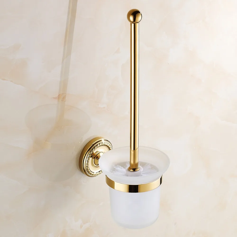 Golden Polished Toilet Brush Holders Brass Wall Mounted Bathroom
