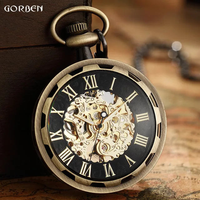 Retro Watch Necklace Steampunk Skeleton Mechanical Fob Pocket Watch Roman Number Retro Watch Necklace Steampunk Skeleton Mechanical Fob Pocket Watch Roman Number