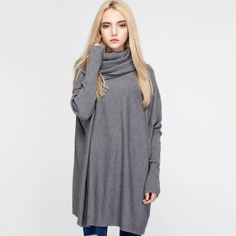 Loose turtleneck bat cardigan long sleeved sweater Pullover Sweater Womens winter sweater (4)