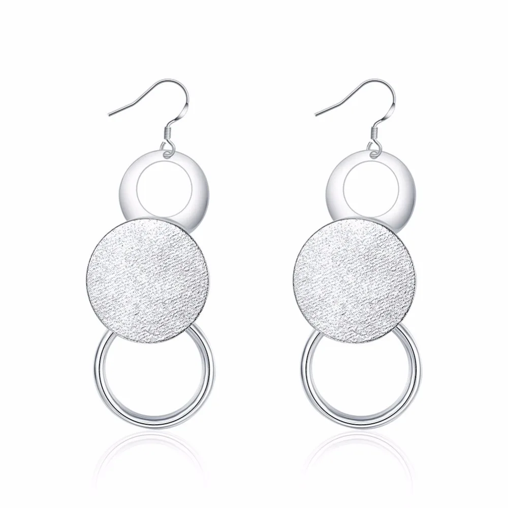ES085 Silver Plated Round Circle Dangle Earring Fashion Drop earrings