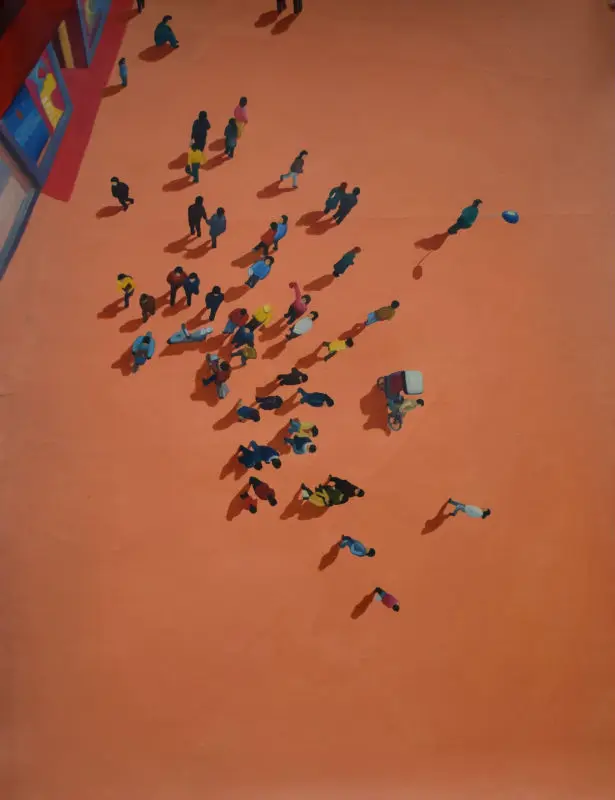 

Hand Painted Modern Abstract Canvas Painting Aerial View of the pedestrian on the Road Wall Art Picture Painting For Living Room