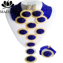 Мода г. в Африканском нигерийском стиле на свадьбу бусины комплект ювелирных изделий с голубыми кристаллами колье, свадебные украшения набор M6-023