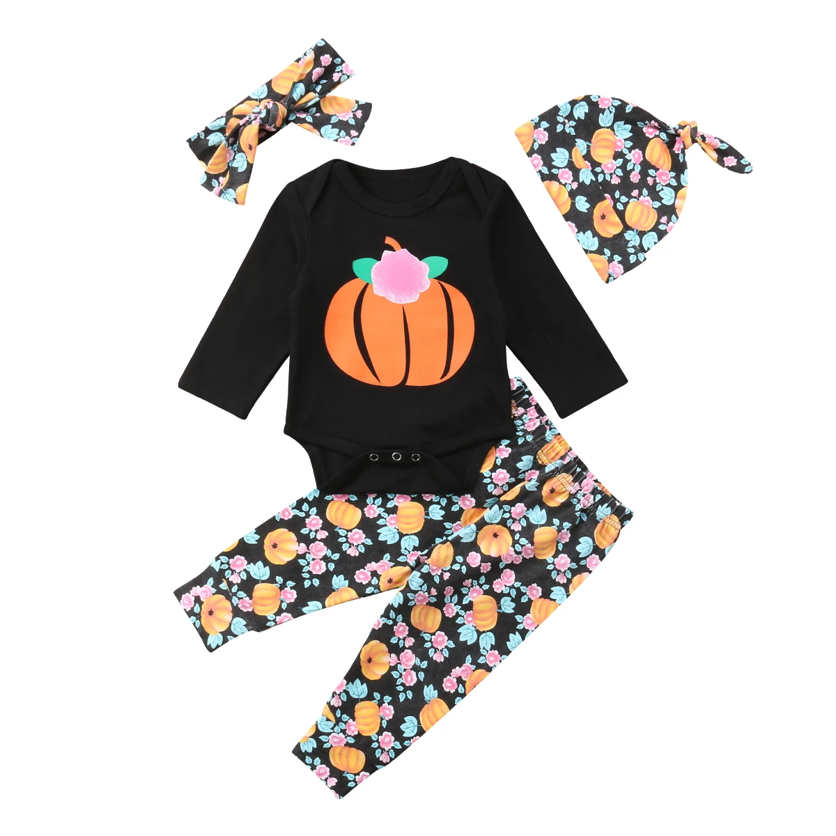 

Emmababy 4Pcs Halloween Clothes Cute Toddler Baby Boy Girl Romper Long Pants Hat Outfits 0-24M