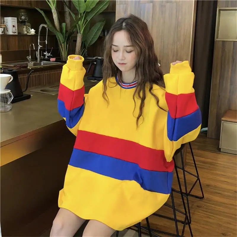 

Women's Casual Sweatshirts Japanese Korean Ulzzang Loose Chic Loose Colorblock Sweatshirt Female Harajuku Clothing For Women