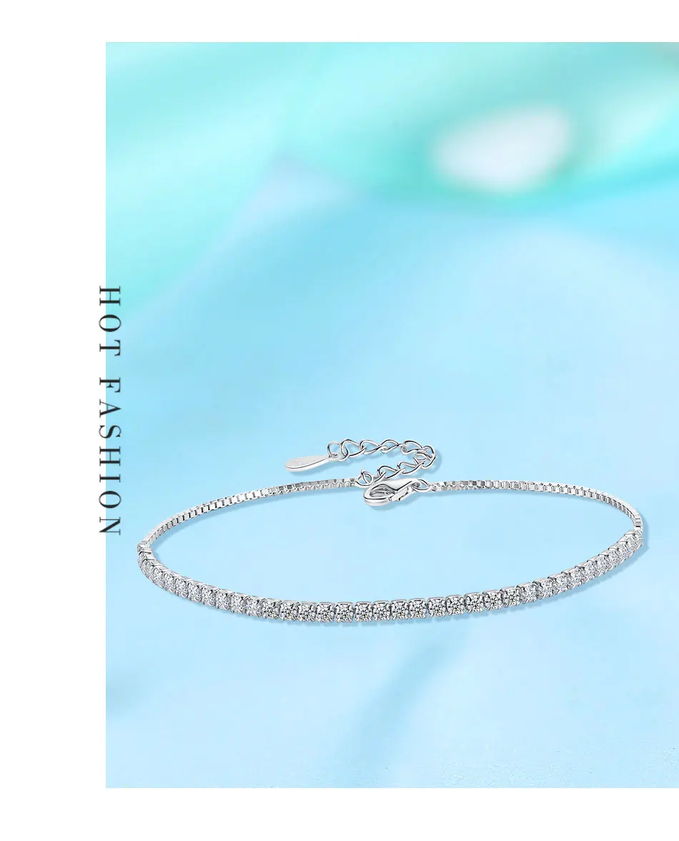 ELESHE Authentic Real 925 Sterling Silver Bracelet for Women Cubic Zirocnia Crystal Tennis Charm Bracelet Wedding Jewelry Gift