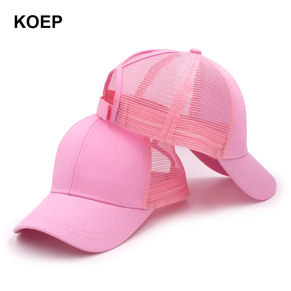 KOEP модный конский хвостик Бейсболка Snapback Messy Bun cap s для женщин женская летняя сетчатая Кепка-бейсболка для девочек хип-хоп шляпы - Цвет: Розовый