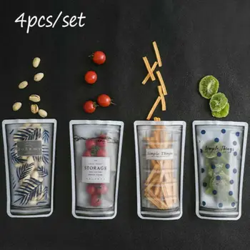 

4Pc Eco Friendly Reusable Food Storage Bag Leak-Proof Fresh Stand Up Zip lock Washable Produce Pouch Picnic