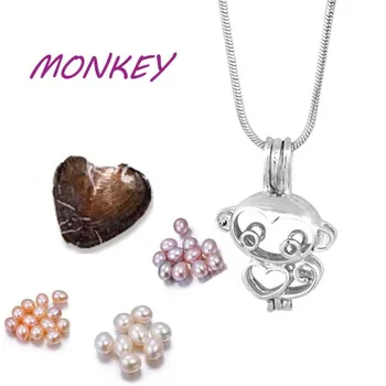 

High Quality animal shape of Monkey cage Pendant Fashion plated sliver snake chain Pearl Surprise Jewelry birthday Gifts PO87