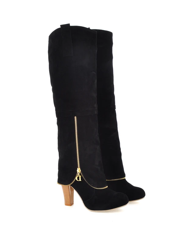 Модная обувь для отдыха, обувь Винтаж женские замшевые зимние женские сапоги до колена обувь на квадратном каблуке на высоком каблуке m557 - Цвет: Черный
