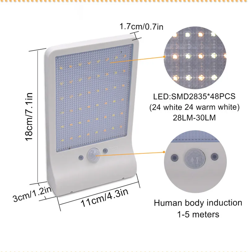 3 режима Светодиодные солнечные лампы Открытый Солнечный свет движения PIR сенсор свет декоративные настенные/Дорога/уличное освещение сада