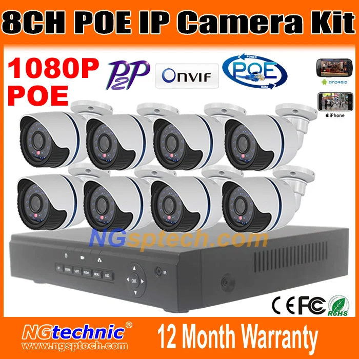 Full HD 1080P 8 Channel POE NVR Kits 8CH POE NVR Recorder Motion Detection Plus 2.0 Megapixel IP Camera Outdoor P2P Night Vision