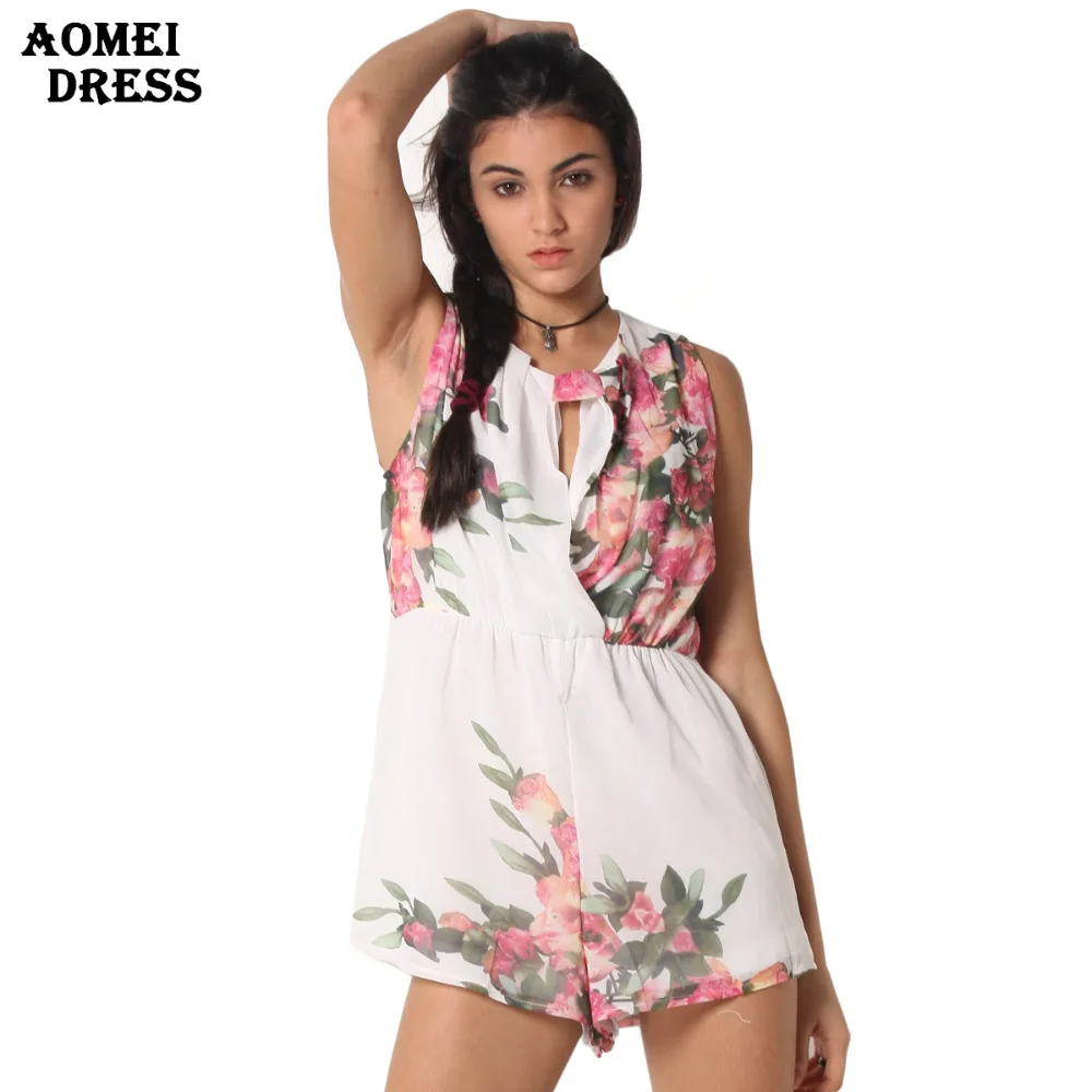Open Back chiffon floral romper womens Summer playsuits jumpsuit 2018