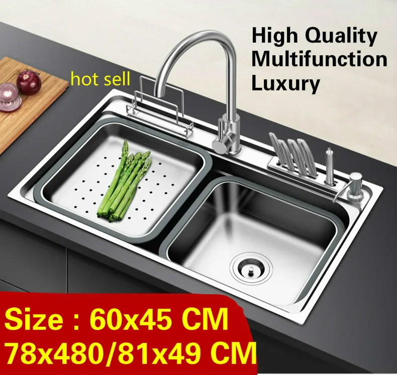 

Free shipping Household luxury kitchen single trough sink vogue do the dishes 304 stainless steel hot sell 61x45/78x48/81x49 CM