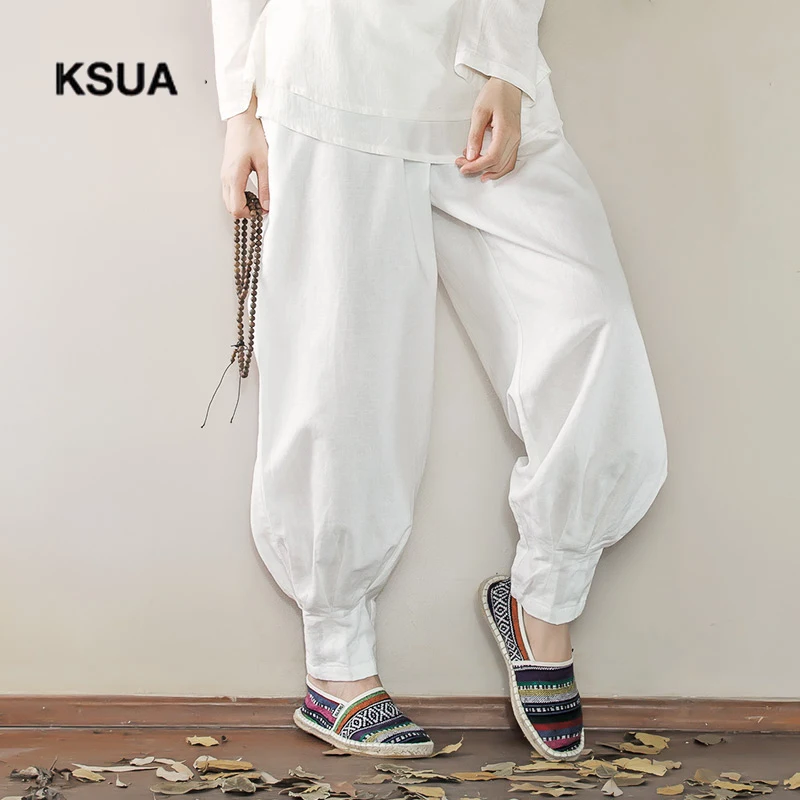 

KSUA Linen Large Size Loose Yoga Sport Athletic Fitness Trousers For Women Women's Yoga Pants Ropa Deportiva Mujer Gym Trousers