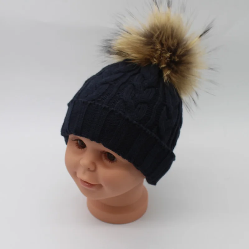 Fur pompom hat children baby winter beanie hats wool knitted caps For kids girls FURANDOWN