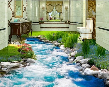 

beibehang Fashion advanced wallpaper grass flowing water 3D floor tiles three-dimensional paintings 3d flooring papel de parede