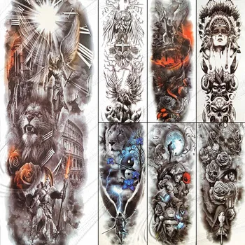 

Tiger Ares Mars knight Temporary Tattoo Stickers Large Big Waterproof Fake Water Transfer Tattoo Washable Big Large Arm Tatoo