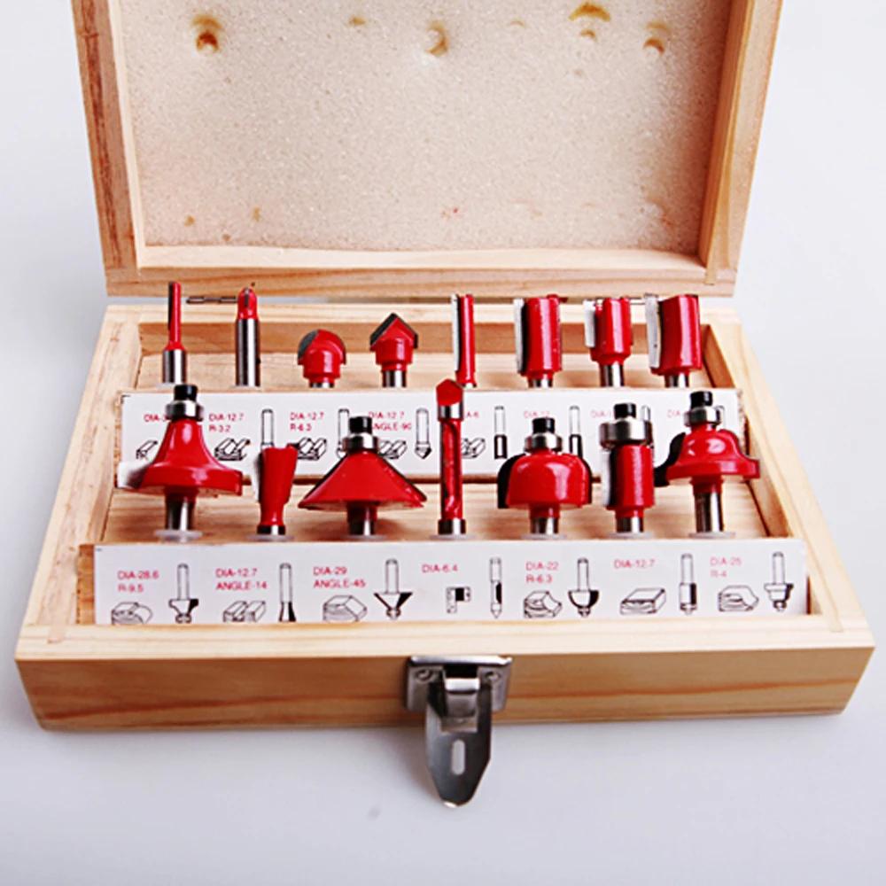 

15pcs/set Professional 1/4" Woodworking Milling Cutter sharp blade with heat-treated high concentricity Carving Knife with box