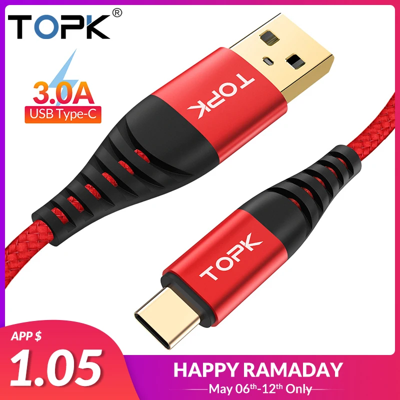 

TOPK AN42 3A Quick Charge 3.0 USB Type C Cable for Xiaom Redmi Note 7 Fast Charging Type-C Cable for Samsung S9 S10 Plus USB C