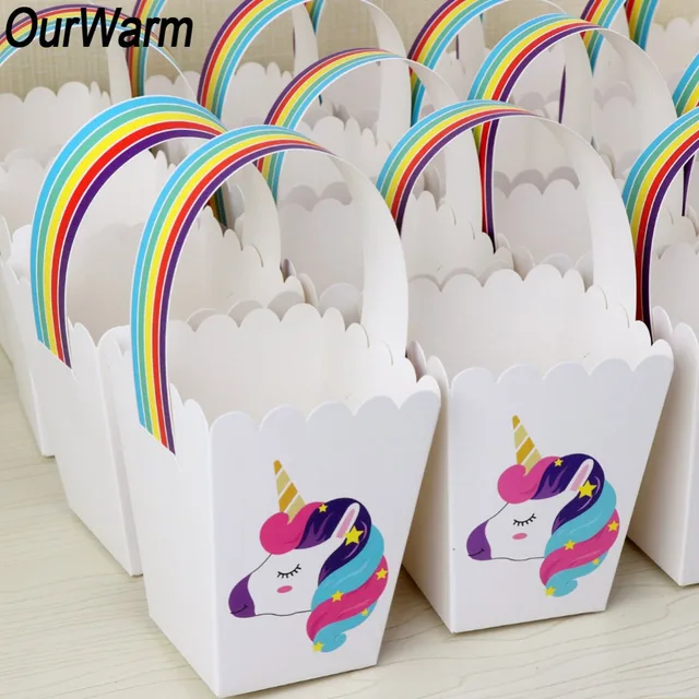 Ourwarm 12 6pcs Unicornio Paper Popcorn Box Baby Shower Boy Girl