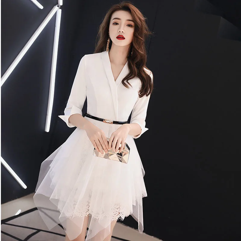 

White Cocktail Dress Sexy V-neck Vestido De Noche Elegante Office Lady Evening Party Gown Mini Avondjurken Gala Jurken