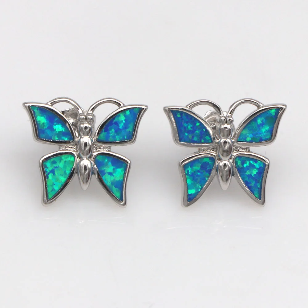 RH0110 New women butterfly stud earrings ladies blue opal butterfly stud earrings animal