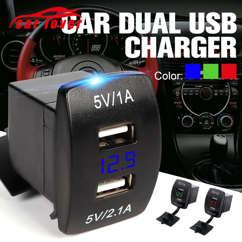 

Mini Micro Dual USB Plug Car Motorcycle Cigarette Lighter Socket Car Charger + LED Digital Voltmeter Meter 12V-24V Mobile Charge