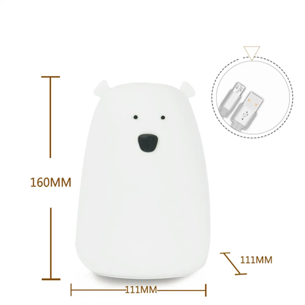 SuperNight Cute Cartoon Bear LED Night Light Rechargeable Touch Sensor Silicone Colorful Bedside Table Lamp for Kids Baby Gift (5)