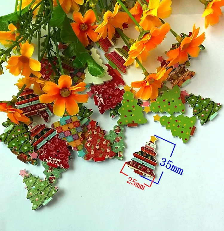 

Wood Button Sewing Scrapbooking Christmas Tree 2 Holes 3.5cm x 25.0mm,80 PCs 2016 new Craft Scrapbook bulk botao para artesanato
