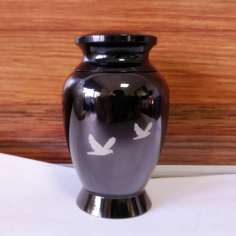 Birds Metal Hand Painted Cremation Urn for Ashes Vase Funeral Urn  Adult  Blue 