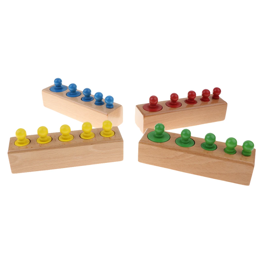 Set of 4 Montessori Teaching Wooden 20pcs Knobbed Cylinders Socket Blocks  Educational Toy