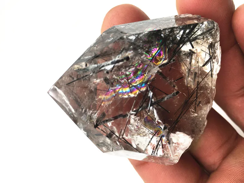 

Natural black hair crystal quartz crystal rainbow gum flower obelisk spiritual chakra natural stone and mineral Christmas gifts