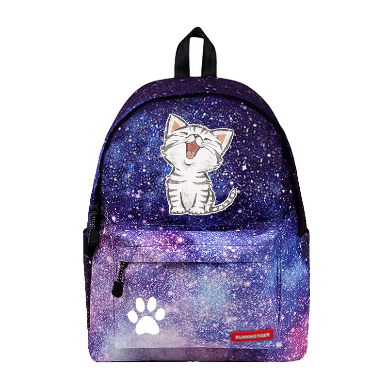 Wishot Cute Cartoon Cat Backpack School Bag For Women Girls Stars