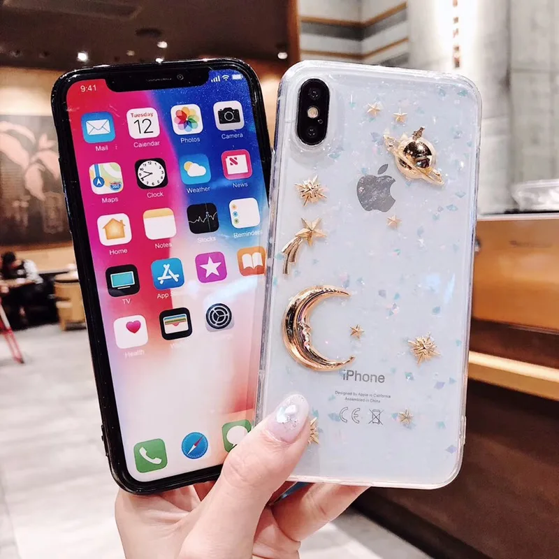 Роскошный красивый блестящий чехол для телефона iPhone 11 Pro X XR XS Max, мягкий ТПУ чехол с покрытием в виде звезд и Луны для iPhone 6, 6 S, 7, 8 Plus