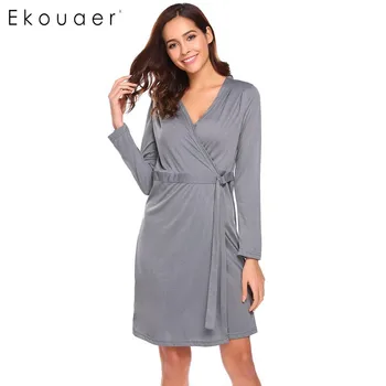 

Ekouear Women Robe Long Sleeve Comfort Kimono Bathrobe Lounge Spa Bath Short Style Sleepwear Bath Robe Night Dressings Home Gown