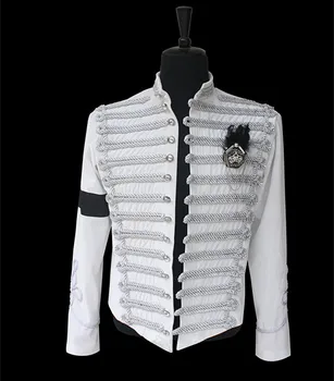 

Custom Made New MJ Professional Cosplay MICHAEL JACKSON Costume Retro Punk White Jacket British Army Dress Coat