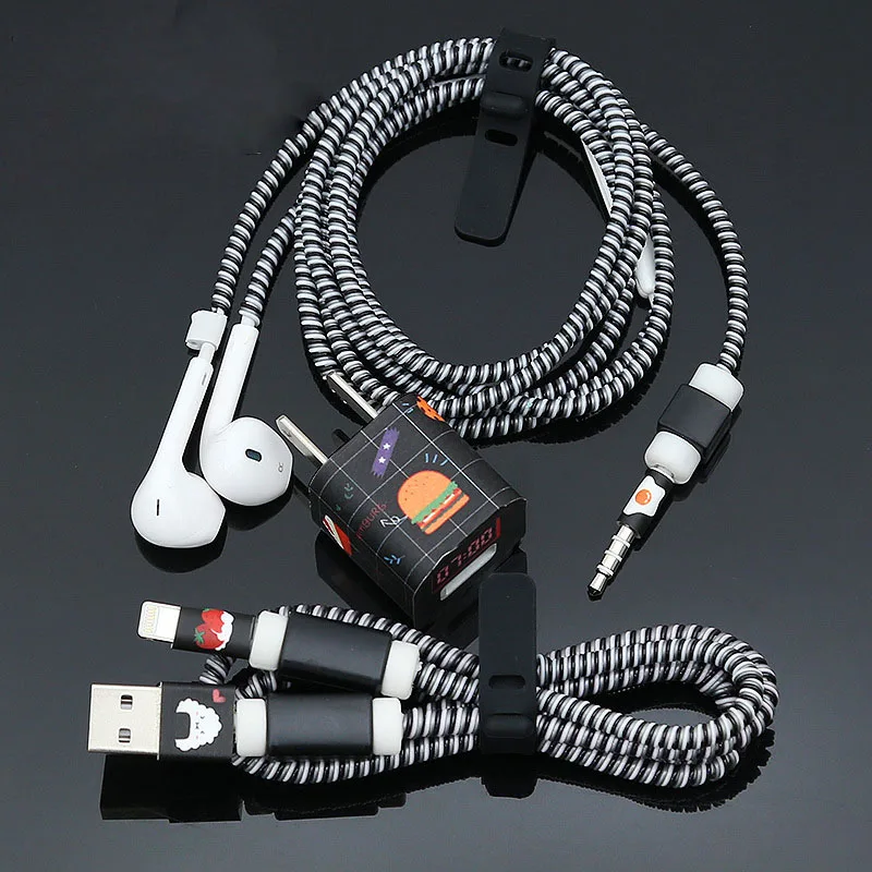 3 в 1 тпу спиральный провод управление usb зарядный кабель протектор наушников шнур защита для iphone 5 5s 6 7 8 сматывание кабеля - Цвет: 6 for iphone