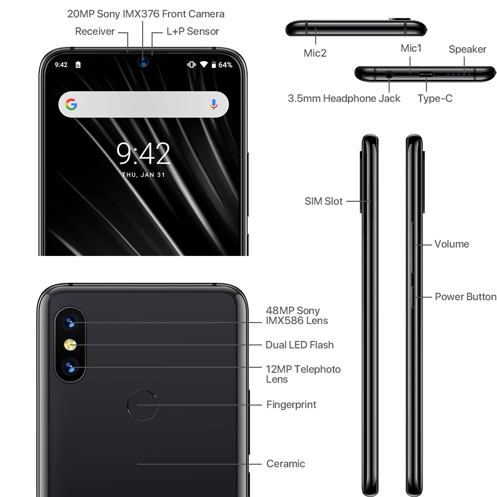 Смартфон UMIDIGI S3 PRO 6 ГБ + 128 Helio P70 Android 9 0 3 дюймовый экран FHD 48 Мп 12 камера заднего вида