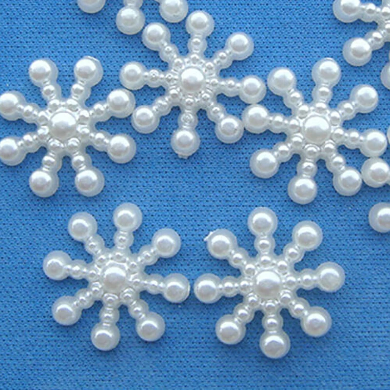 100pcs White Pearl Resin Snowflake Flatbacks Embellishments DIY Phone Christmas Decorations Scrapbooking Crafts 12mm